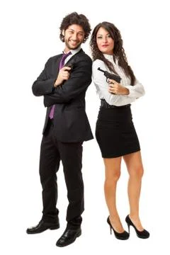 Happy with guns Stock Photos