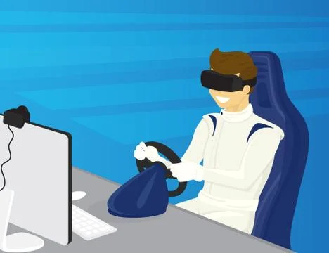 Happy guy is driving a car in virtual reality Stock Illustration