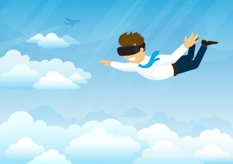 Happy guy is flying in virtual reality Stock Illustration