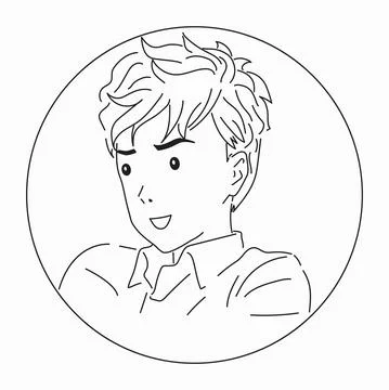 Happy guy or boy in black and white. Avatar with a smile.Vector in manga styl Stock Illustration