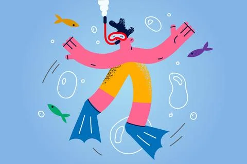 Happy guy in scuba snorkeling under water Stock Illustration