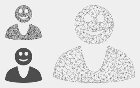 Happy Guy Vector Mesh Network Model and Triangle Mosaic Icon Stock Illustration