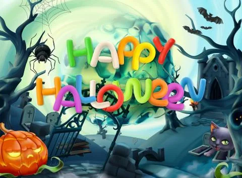 Happy Halloween. 3d vector background Stock Illustration