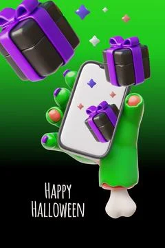 Happy Halloween 3D vector poster promotion design, creepy zombie green hand Stock Illustration