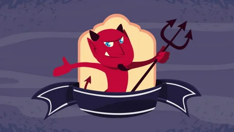 Happy halloween animation with devil lifting trident in frame 動画素材 138848566