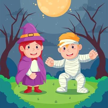 Happy Halloween background design vector in Halloween costumes Stock Illustration