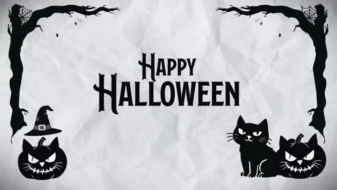 Happy Halloween Background Frame With Cat, Pumpkin, Spider Web, And Tree Stock Footage 319237148