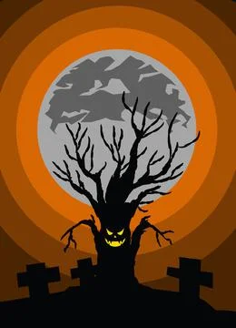 Happy Halloween Background vector illustration. Spooky tree monster poster de Stock Illustration