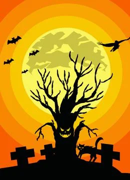 Happy Halloween Background vector illustration. Spooky tree monster poster de Stock Illustration