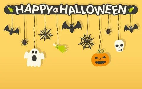 Happy Halloween Background vector illustration. Halloween hanging ornaments o Stock Illustration