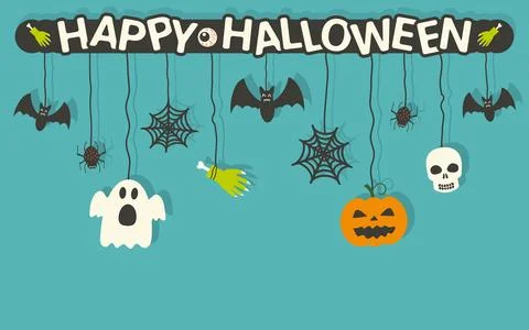 Happy Halloween background vector illustration. Halloween hanging decorations Stock Illustration