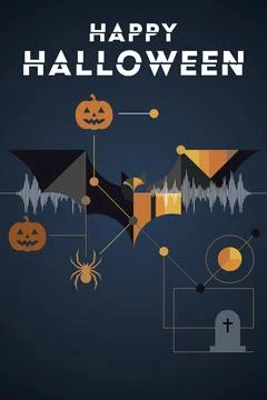Happy Halloween banner with abstract bat and other elements vertical templa.. Stock Illustration