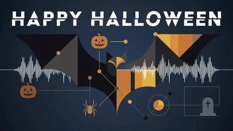 Happy Halloween banner with abstract bat and other elements Stock Illustration
