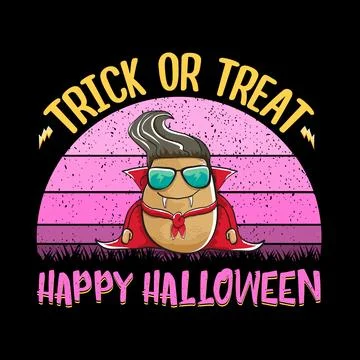 Happy Halloween banner background with vector cartoon Dracula potato with fangs 스톡 일러스트