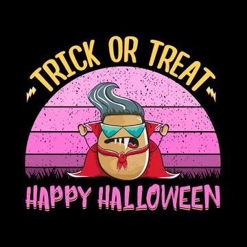 Happy Halloween banner background with vector cartoon Dracula potato with fangs 스톡 일러스트