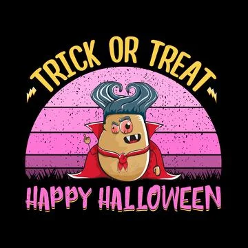 Happy Halloween banner background with vector cartoon Dracula potato with fangs 스톡 일러스트