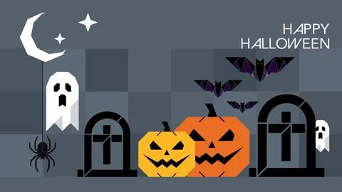 Happy Halloween banner with geometric elements have blank space. Stock Illustration