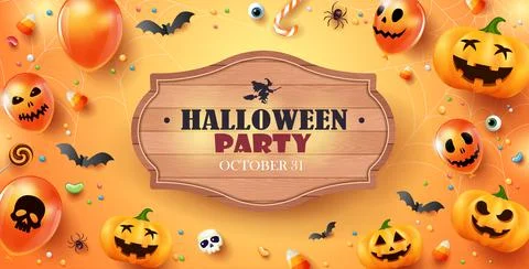 Happy Halloween Banner Party Invitation Background Stock Illustration