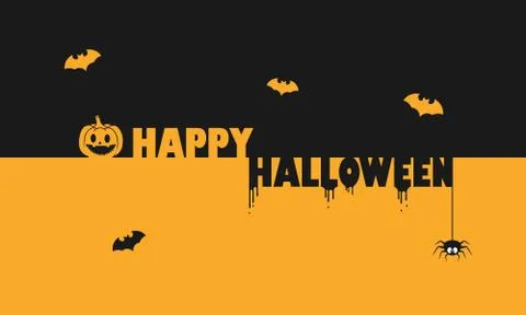 Happy Halloween banner. Pumpkin. Bat and spider. Vector on isolated background Stock Illustration