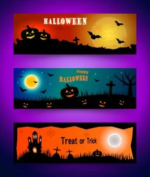 Happy halloween banner set. Collection of header Stock Illustration