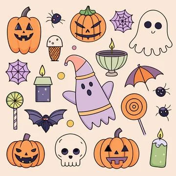 Happy halloween banner vector ghost spooky pumpking card template Stock Illustration