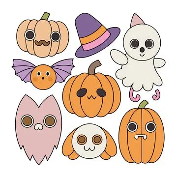 Happy halloween banner vector ghost spooky pumpking card template Stock Illustration