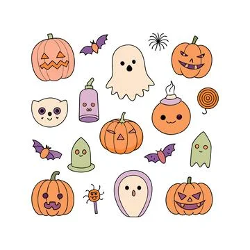 Happy halloween banner vector ghost spooky pumpking card template Stock Illustration