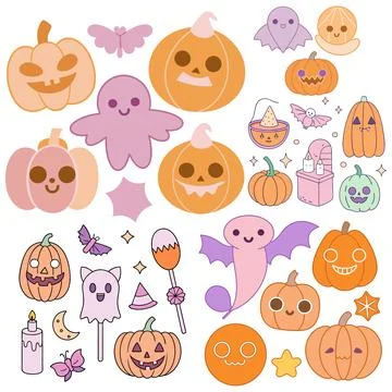Happy halloween banner vector ghost spooky pumpking card template Stock Illustration
