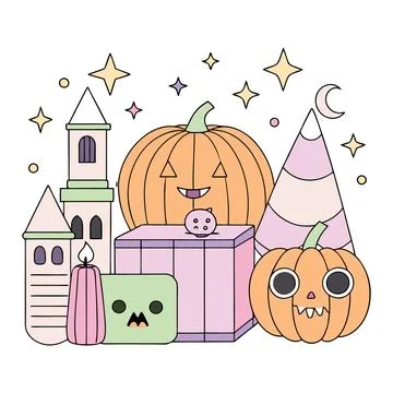 Happy halloween banner vector ghost spooky pumpking card template Stock Illustration