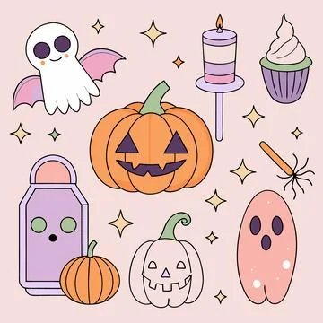 Happy halloween banner vector ghost spooky pumpking card template Stock Illustration