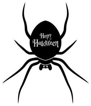 Happy Halloween Black Spider vector. Lettering in white. White isolated back. Stock Illustration