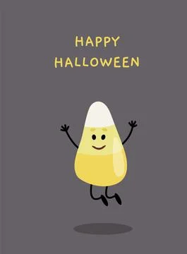 Happy Halloween Candy Corn card. Candy jumping. Flat, cartoon, vector 스톡 일러스트