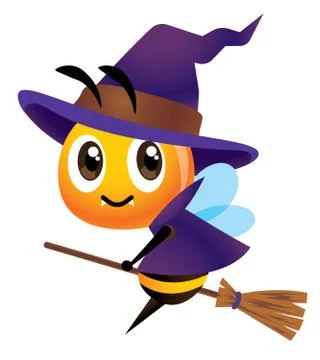 Happy Halloween. Cartoon bee in witch costume Stock Illustration