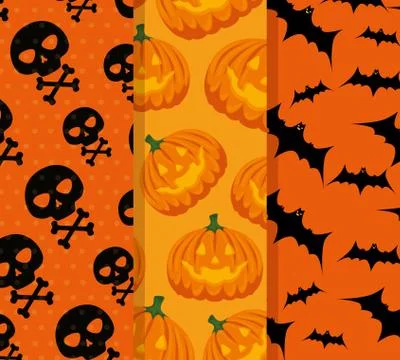 Happy halloween celebration set patterns Stock Illustration