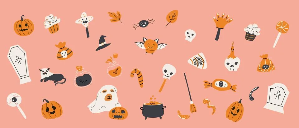 Happy Halloween Day elements background. Cute Helloween sticker pack 스톡 일러스트