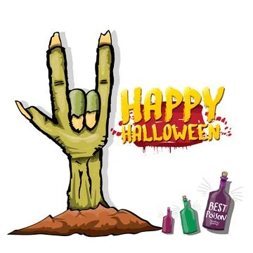 Happy halloween doodle design elements set isolated on white background. vector Stock Illustration