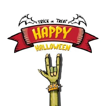 Happy halloween doodle design elements set isolated on white background. vector Stock Illustration