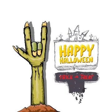 Happy halloween doodle design elements set isolated on white background. vector Stock Illustration