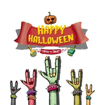 Happy halloween doodle design elements set isolated on white background. vector Stock Illustration