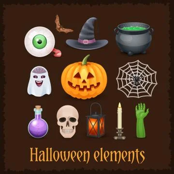 Happy Halloween elements on dark background イラスト素材