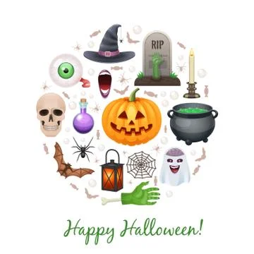 Happy Halloween elements formed in circle Stock Illustration