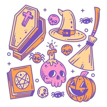 Happy Halloween elements icon collection full color Stock Illustration