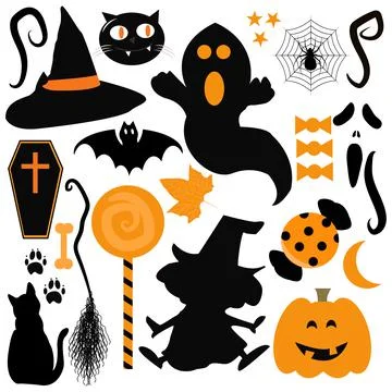 Happy halloween elements on white background Vector Image Illustrazione stock