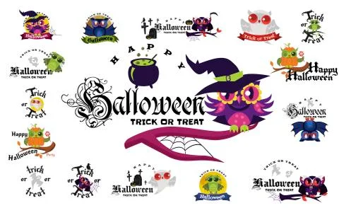 Happy Halloween flat set Stock Illustration