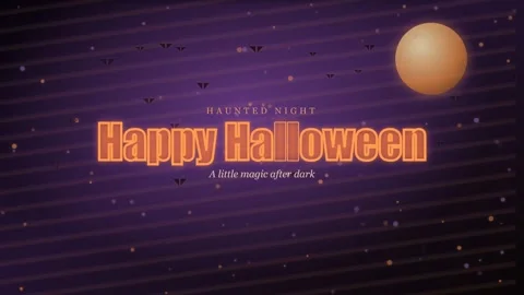 Happy Halloween glowing text animation with full moon and bats Stock Footage 335945076