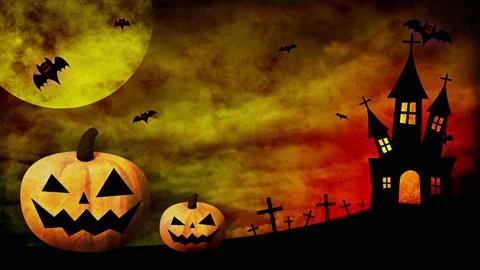 Happy Halloween, image of pumpkins and bats on yellow background Stock Footage 209274967