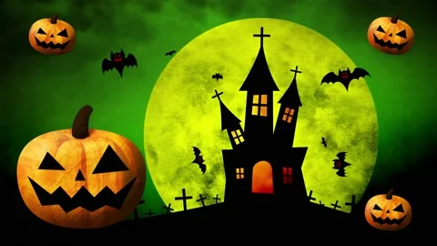 Happy Halloween, image of pumpkins and bats on green background Stock Footage 209949616