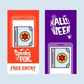 Happy Halloween invitation design with devil book vector Stockillustratie