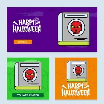 Happy Halloween invitation design with devil book vector Stock Illustration