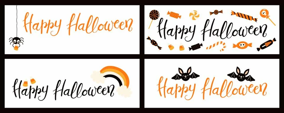 Happy Halloween lettering quote banner set Stock Illustration